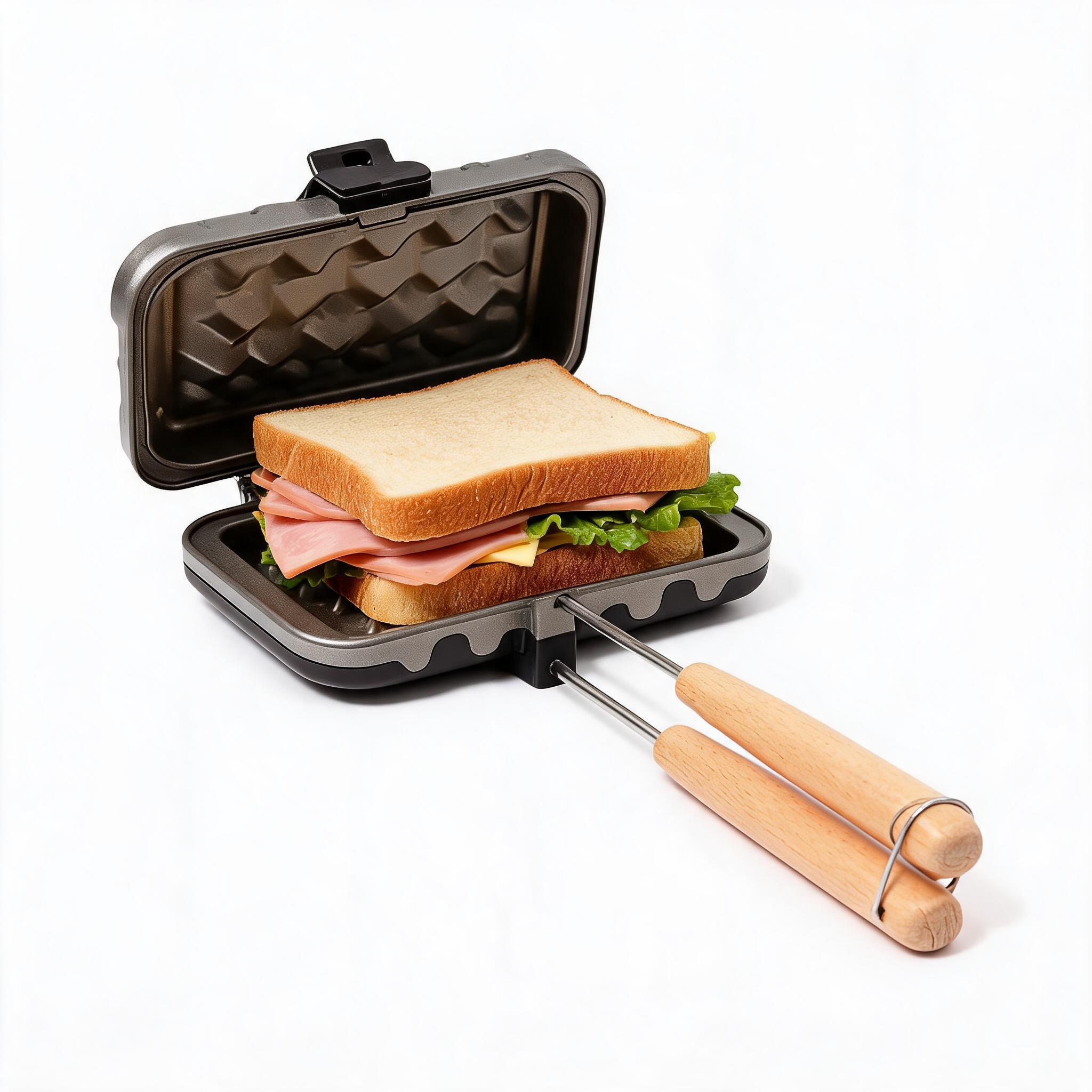 Toaster - Sandwich Maker with Wooden Handle, Portable